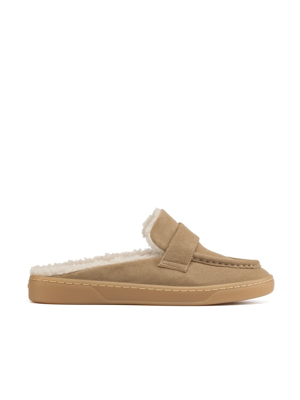 J/Slides Hudson Suede Shearling Lined Mules Taupe Natural Loafers Size 7.5 NWOB